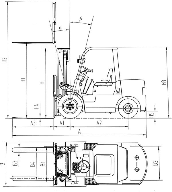 Вид сбоку на вилочный погрузчик